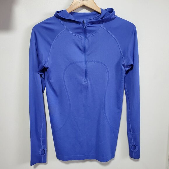 LULULEMON Swiftly Tech Hooded 1/2 Zip LS Top Shirt Stretch Moroccan Blue Women 8 - Picture 2 of 11
